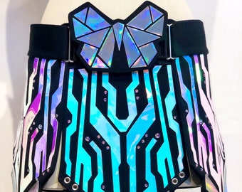 Holographic Electra Adjustable Skirt | Made to Order | Rave outfit | EDC outfit | Cyberpunk | Tron | Burning Man