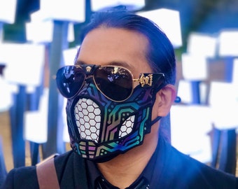 Firewall 3D Cyberpunk Face Mask | Robot | Cyborg | Circuitry | Statement | Unique | Futuristic | Filter Pocket | Rave | EDC | Burning Man