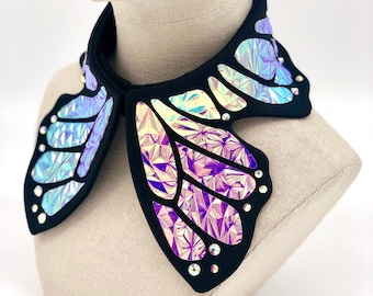 Holographic Butterfly Collar and Cuffs | False Collar | Butterfly Costume | EDC | Rave Outfit | Arm Cuffs | Burning Man | Cosplay | Kawaii