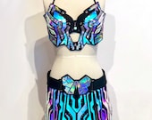 Holographic Electra Costume (Opal/Rainbow) | Rave Outfit | Cyberpunk Costume | Tron | Cyborg | Circuitry | Futuristic | Festival