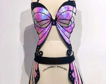 Holographic Butterfly Outfit | Rave outfit | EDC Outfit | Butterfly Costume | Burlesque | Burning Man Costume | Pride | Carnival