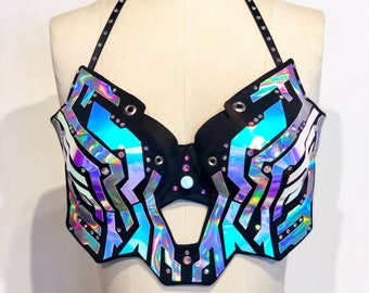 Holographic Electra Bra | Rave Outfit | Festival Bra | Cyberpunk Costume | Tron | Burning Man | Drag Queen Costume