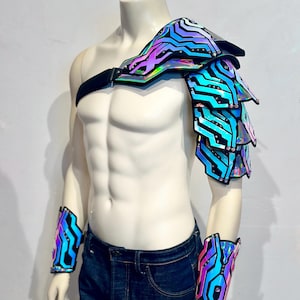 Holographic Volt Armor | Cyberpunk | Futuristic | Cosplay | Pauldron | Bracers | Rave Outfit | Burning Man | Festival Wear | Men&#39;s Style