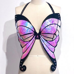 Black Holographic Butterfly Bra | Rave Outfit | Festival Bra | Butterfly Costume | Burning Man | Drag Queen Costume | Pride | Carnival |