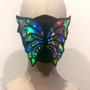 Holographic 3D Butterfly Face Mask Reflective Fashion Statement Wedding Pride Filter Pocket Festival Rave EDC Masquerade image 8