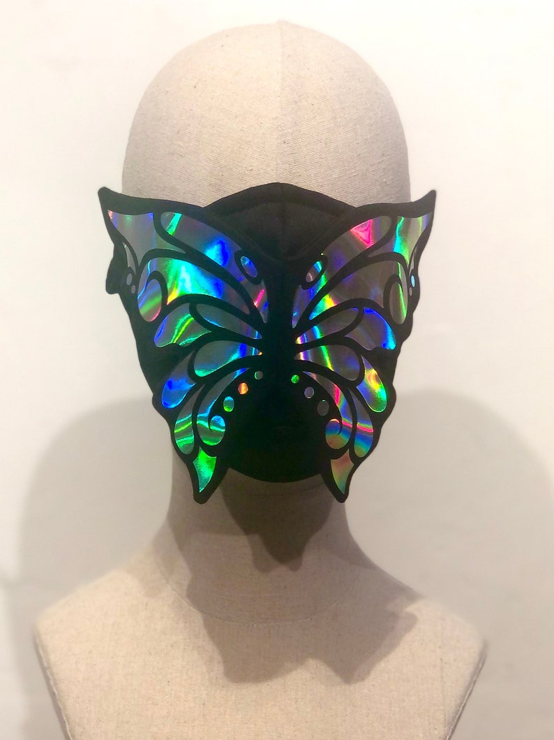 Holographic 3D Butterfly Face Mask Reflective Fashion Statement Wedding Pride Filter Pocket Festival Rave EDC Masquerade image 8