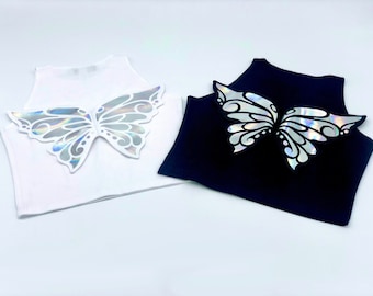 Version 2 Holographic Butterfly Wing Crop Top | 3D Butterfly | Hologram | Rave Outfit | Festival Outfit | Street wear | EDC | Gifts For Her