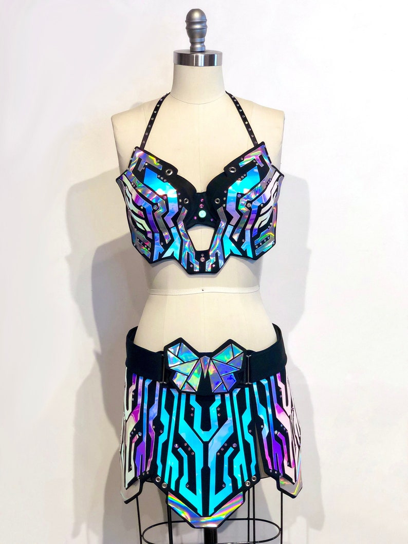 Holographic Electra Costume Opal/Rainbow Rave Outfit Cyberpunk Costume Tron Cyborg Circuitry Futuristic Festival image 1