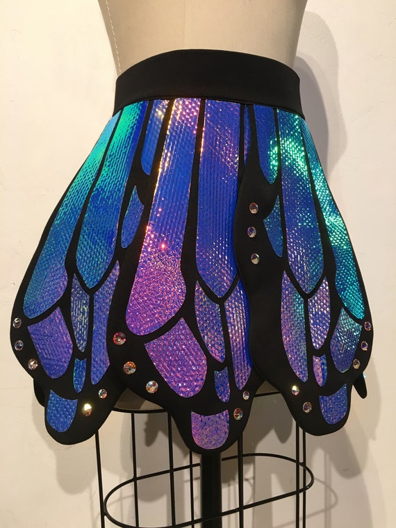 Black Holographic Butterfly Full Coverage Skirt Rave Burning Man EDC outfit Butterfly Costume Festival Skirt