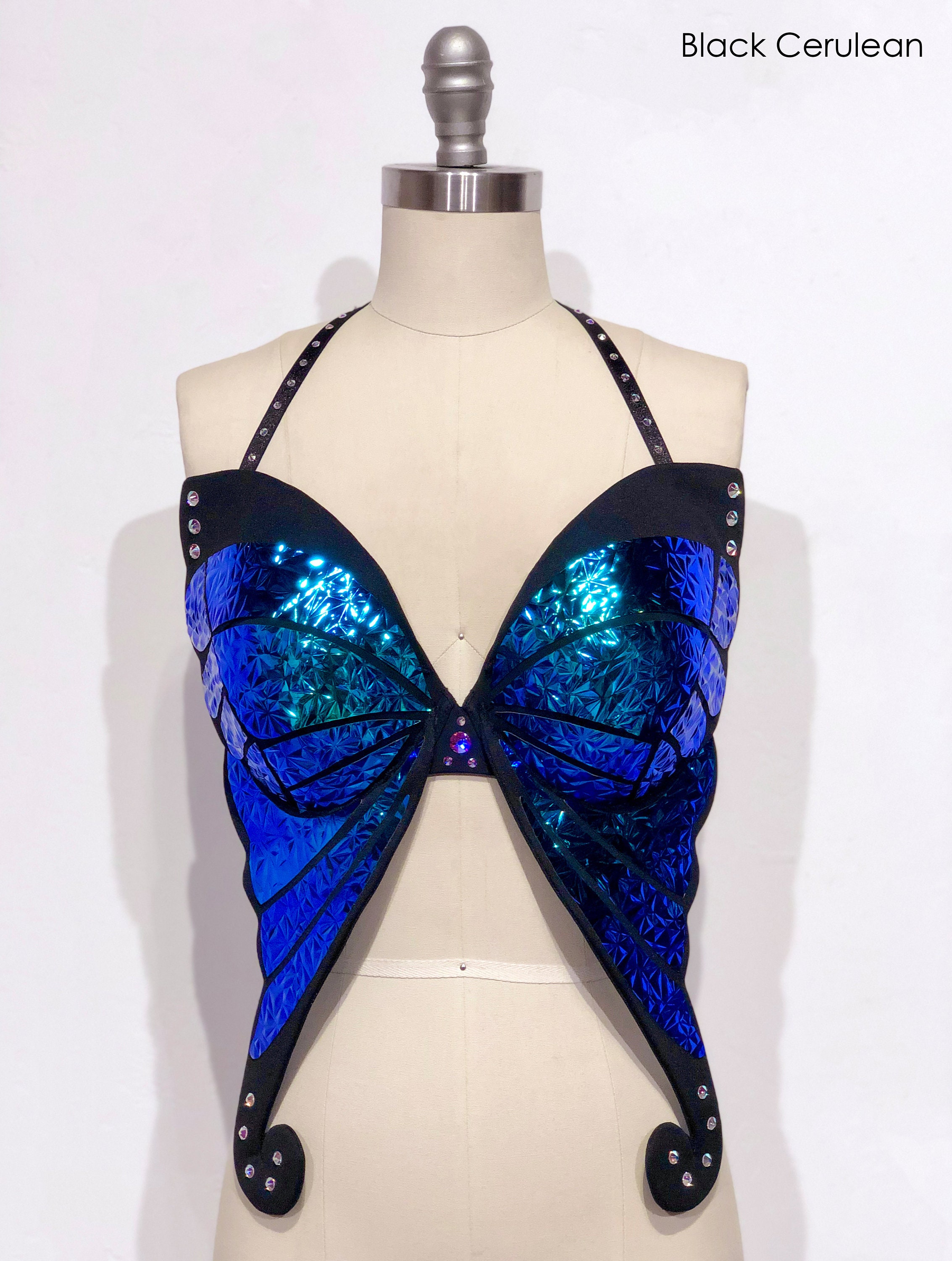 Black Holographic Butterfly Bra Rave Outfit Festival Bra Butterfly