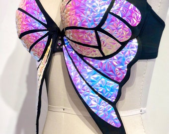 Black Holographic Butterfly Bra Rave Outfit Festival Bra Butterfly Costume  Burning Man Drag Queen Costume Pride Carnival 