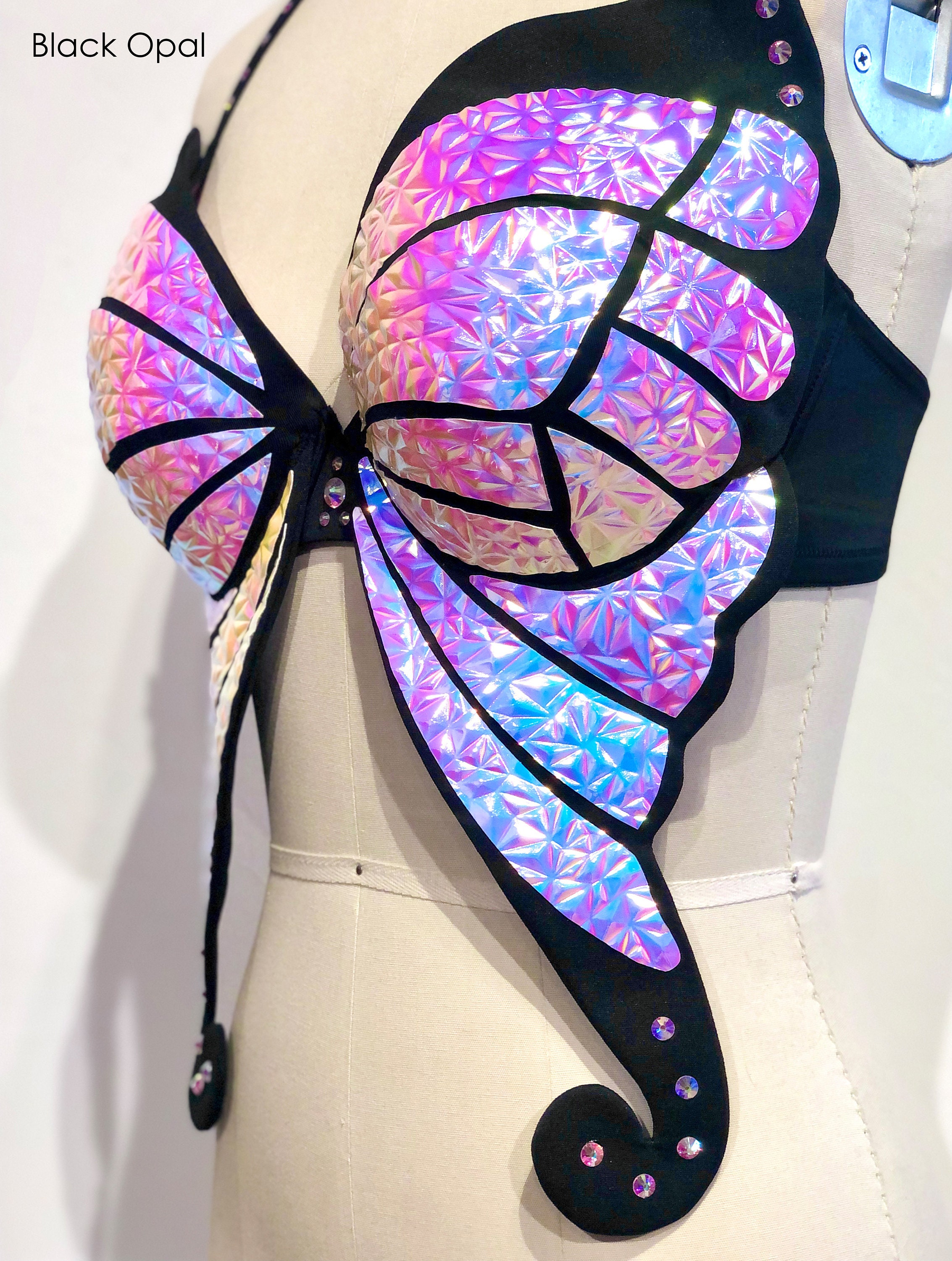 Buy Black Holographic Butterfly Bra Rave Outfit Festival Bra