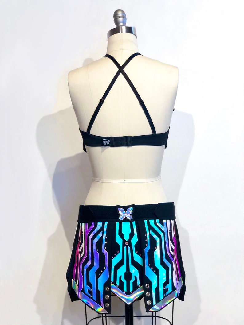 Holographic Electra Costume Opal/Rainbow Rave Outfit Cyberpunk Costume Tron Cyborg Circuitry Futuristic Festival image 3