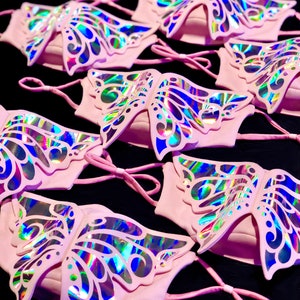 Holographic 3D Butterfly Face Mask Reflective Fashion Statement Wedding Pride Filter Pocket Festival Rave EDC Masquerade image 5