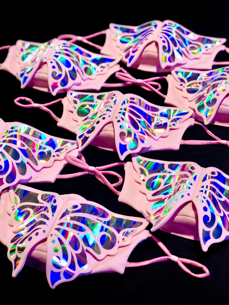 Holographic 3D Butterfly Face Mask Reflective Fashion Statement Wedding Pride Filter Pocket Festival Rave EDC Masquerade image 5