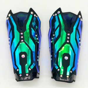 Holographic Volt Arm Bracers | Burning Man Jewelry | Rave Accessories | Cyberpunk Cosplay | Cosplay Armor | Futuristic Accessory | Bracers