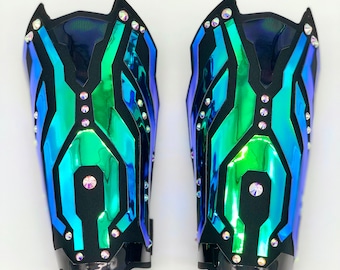 Holographic Volt Arm Bracers | Burning Man Jewelry | Rave Accessories | Cyberpunk Cosplay | Cosplay Armor | Futuristic Accessory | Bracers