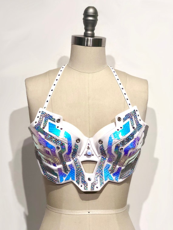 Holographic Electra Bra white Rave Outfit Festival Bra | Etsy