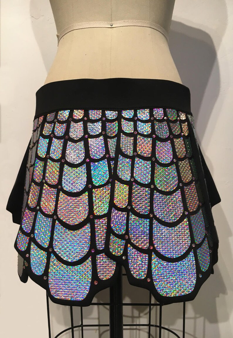 Holographic Mermaid Skirt Black Rainbow Rave outfit EDC | Etsy