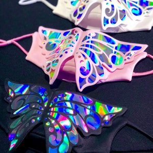 Holographic 3D Butterfly Face Mask Reflective Fashion Statement Wedding Pride Filter Pocket Festival Rave EDC Masquerade image 2