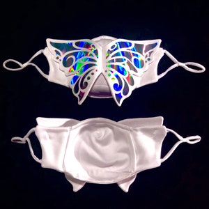 Holographic 3D Butterfly Face Mask Reflective Fashion Statement Wedding Pride Filter Pocket Festival Rave EDC Masquerade image 10