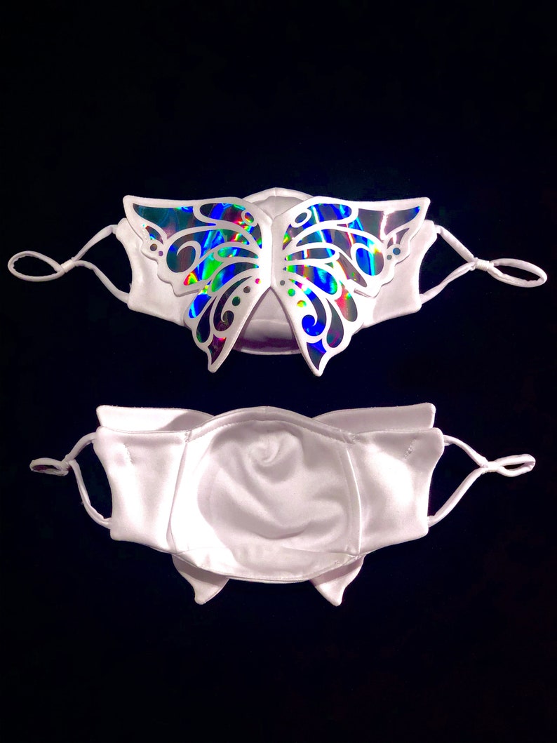 Holographic 3D Butterfly Face Mask Reflective Fashion Statement Wedding Pride Filter Pocket Festival Rave EDC Masquerade image 10