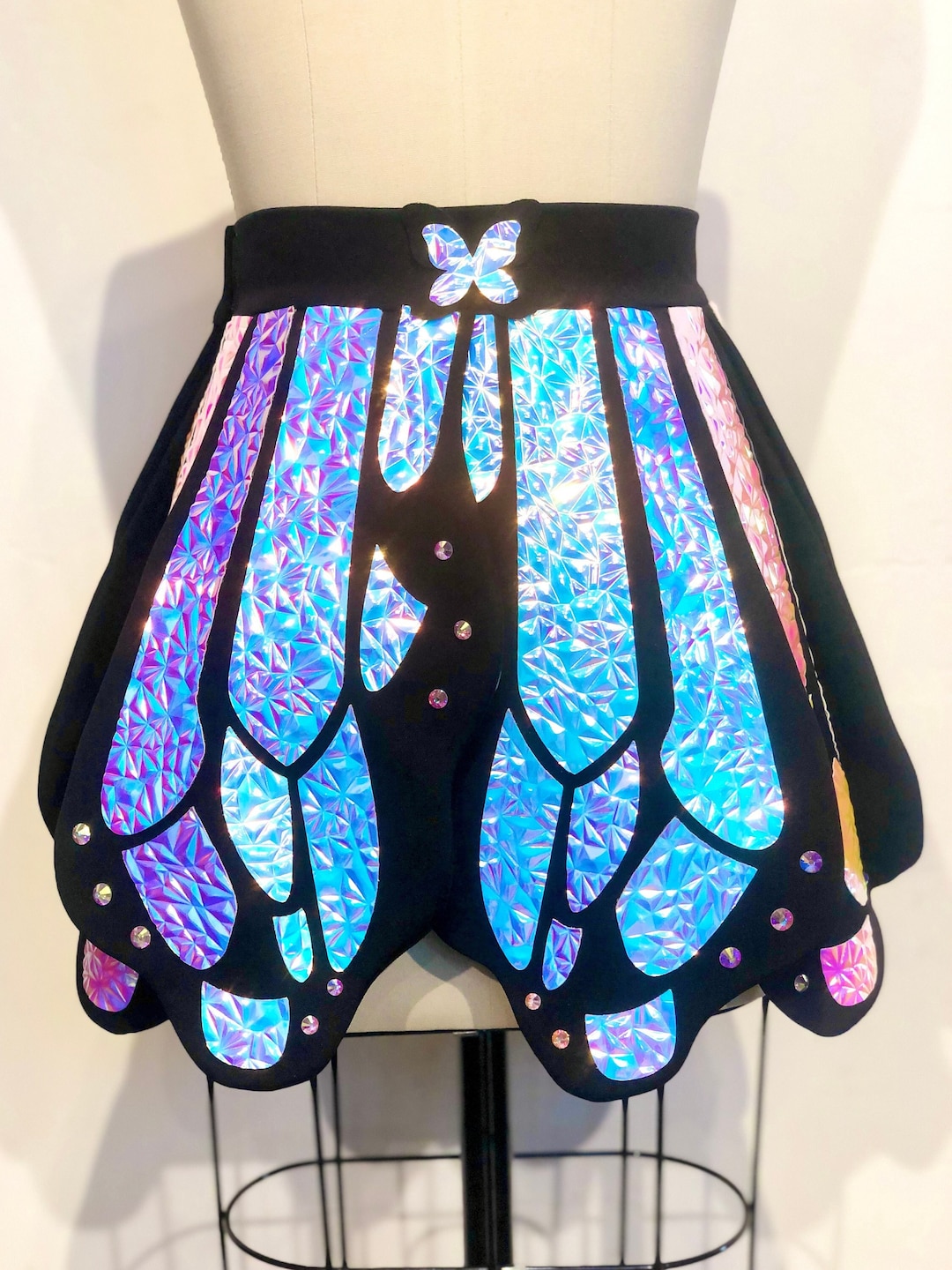 Black Holographic Butterfly Full Coverage Skirt | Rave | Festival Skirt ...
