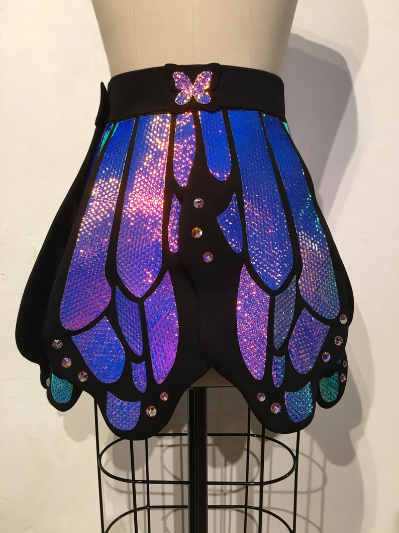 Black Holographic Butterfly Full Coverage Skirt Rave Burning Man EDC outfit Butterfly Costume Festival Skirt