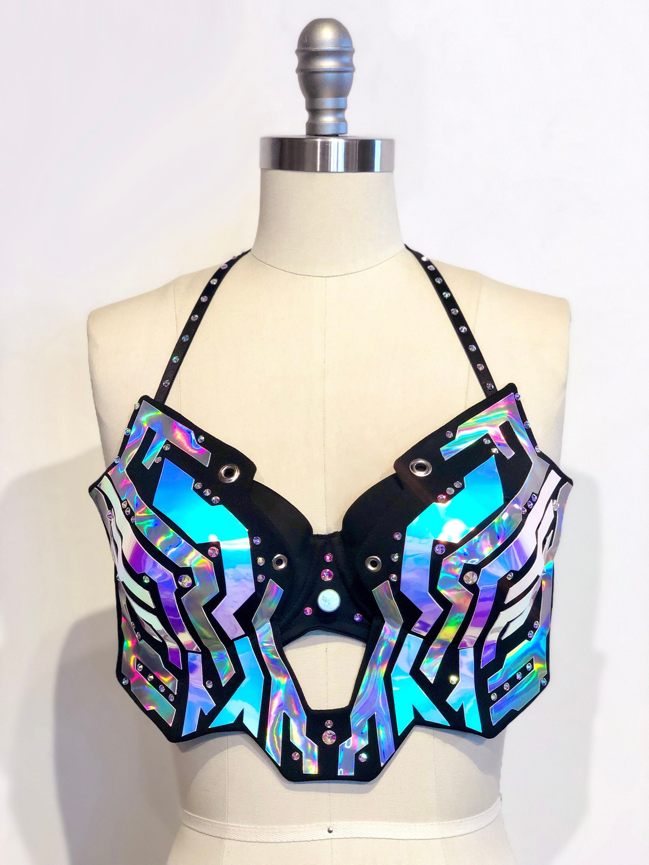 Holographic Electra Bra Rave Outfit Festival Bra Cyberpunk Costume