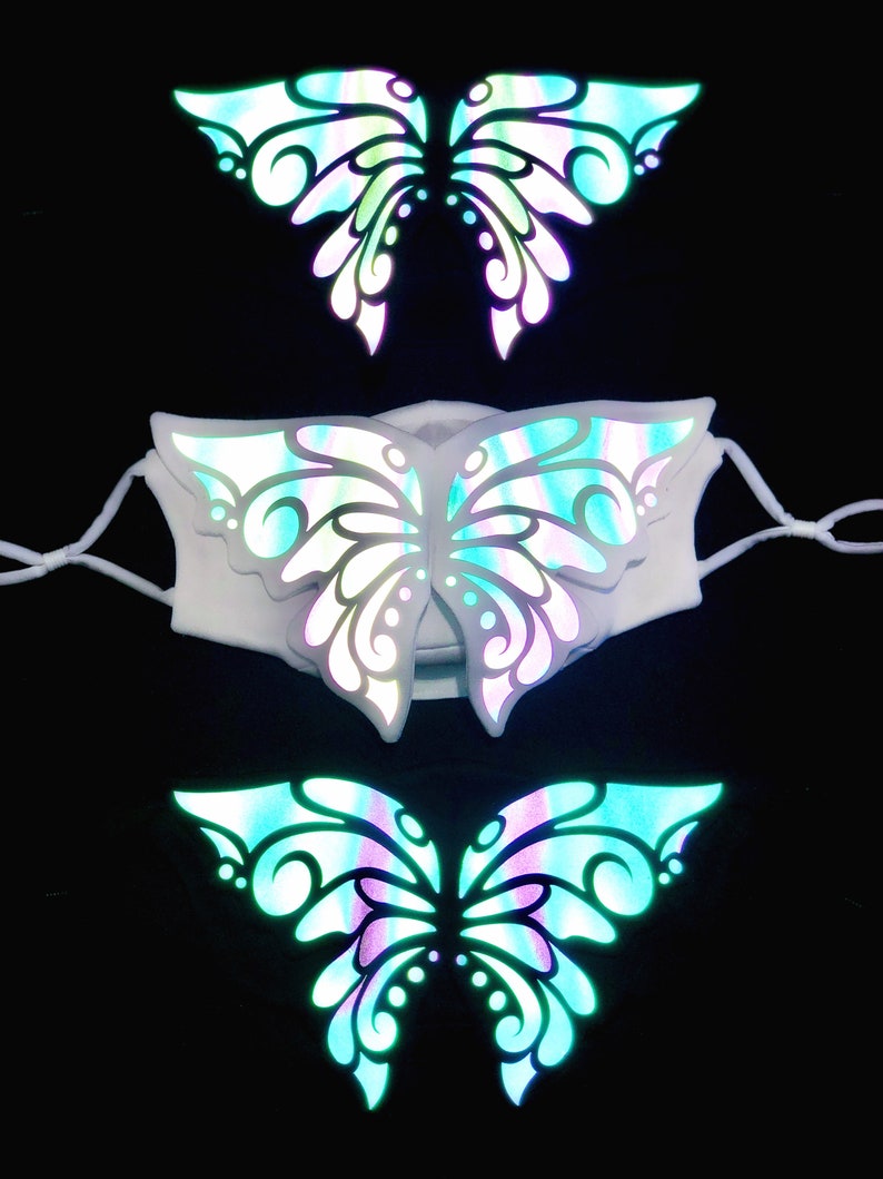 Holographic 3D Butterfly Face Mask Reflective Fashion Statement Wedding Pride Filter Pocket Festival Rave EDC Masquerade Reflective