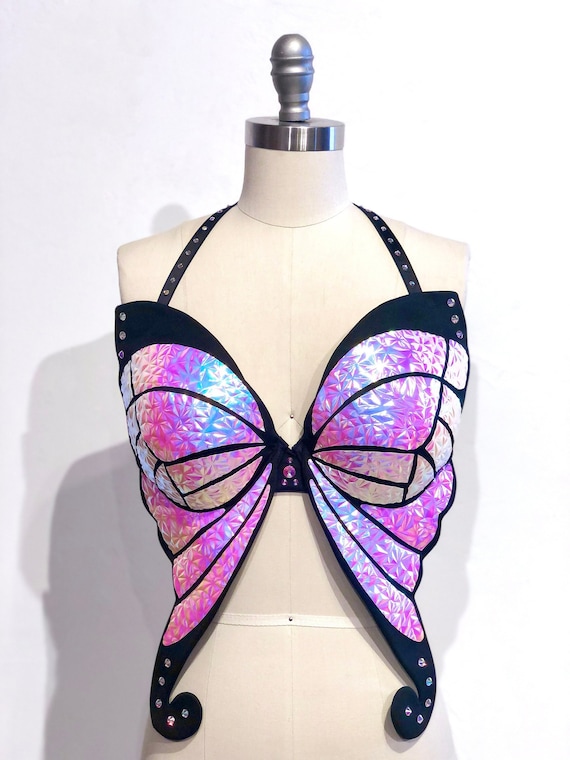 Buy Black Holographic Butterfly Bra Rave Outfit Festival Bra