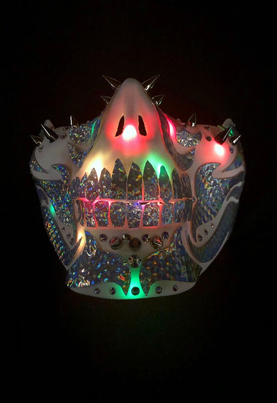 Led Holographische Schadel Maske Leuchten Maske Halloween Etsy