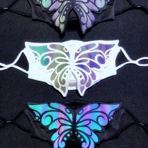 Holographic 3D Butterfly Face Mask Reflective Fashion Statement Wedding Pride Filter Pocket Festival Rave EDC Masquerade image 4