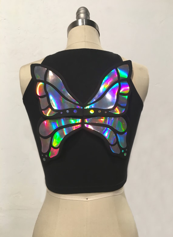 Holographic Butterfly Outfit Full Coverage black Opal Rave Outfit