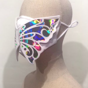 Holographic 3D Butterfly Face Mask Reflective Fashion Statement Wedding Pride Filter Pocket Festival Rave EDC Masquerade image 9
