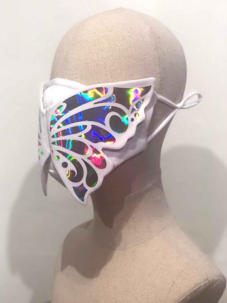 Holographic 3D Butterfly Face Mask Reflective Fashion Statement Wedding Pride Filter Pocket Festival Rave EDC Masquerade image 9