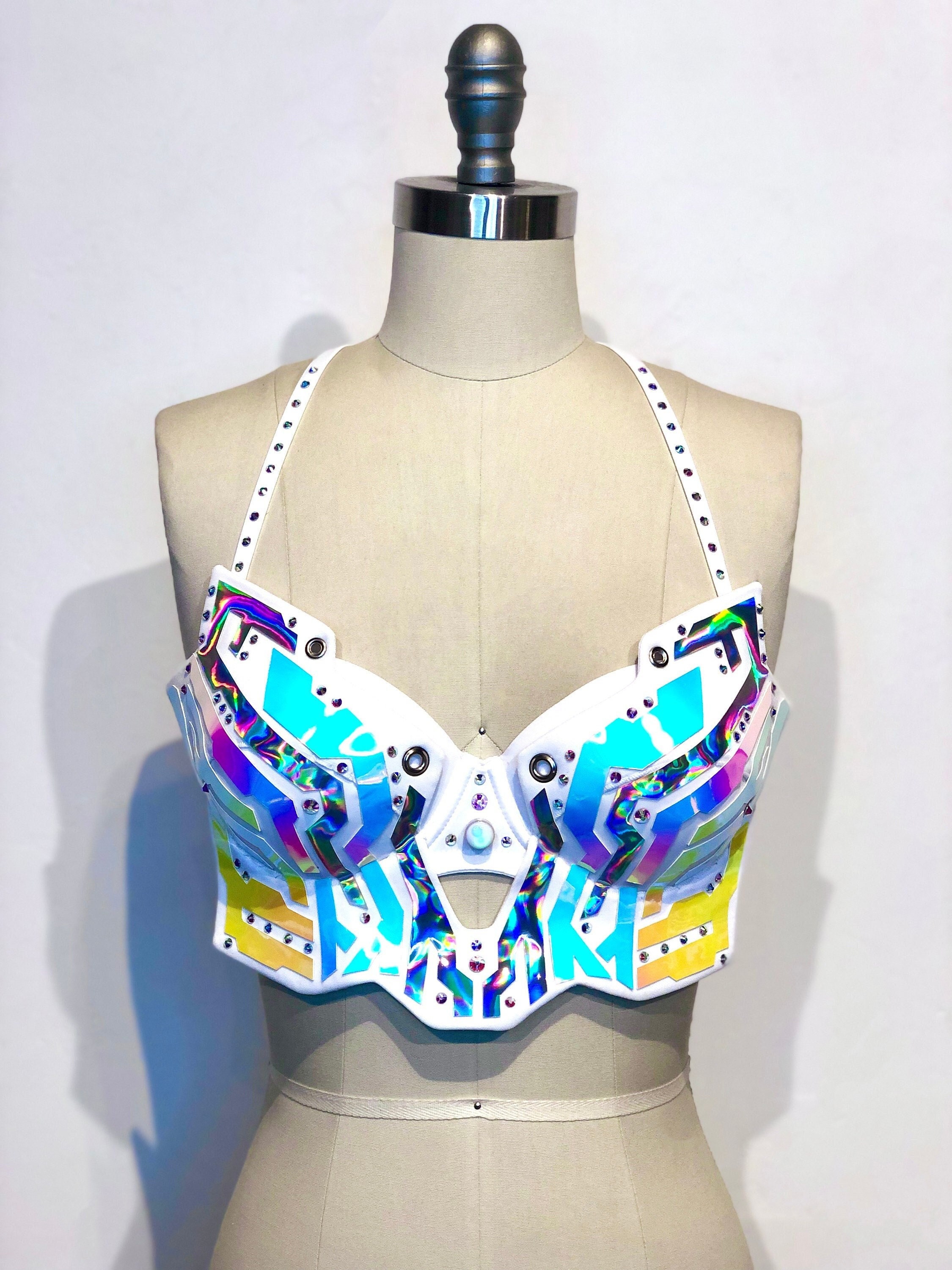 Holographic Electra Bra (white) | Rave Outfit | Festival Bra