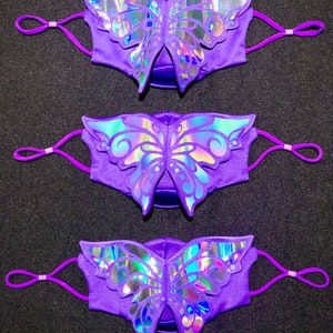 Holographic 3D Butterfly Face Mask Reflective Fashion Statement Wedding Pride Filter Pocket Festival Rave EDC Masquerade image 6