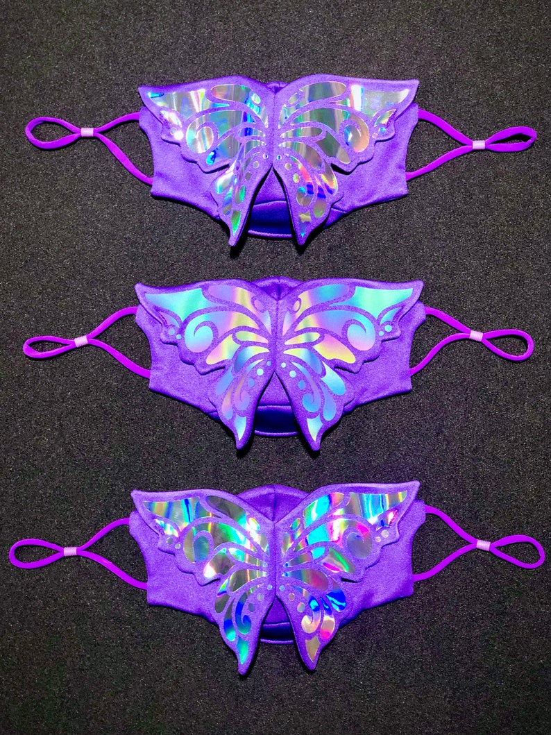 Holographic 3D Butterfly Face Mask Reflective Fashion Statement Wedding Pride Filter Pocket Festival Rave EDC Masquerade image 6