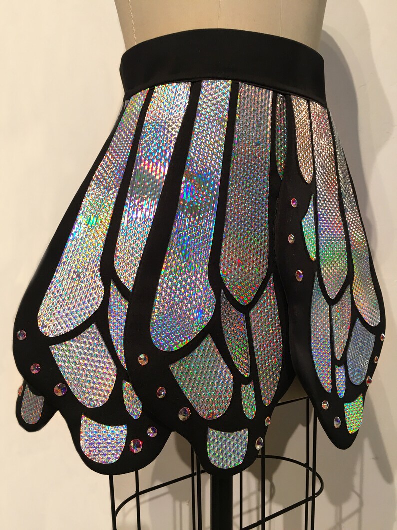Black Holographic Butterfly Full Coverage Skirt Rave Burning Man EDC outfit Butterfly Costume Festival Skirt