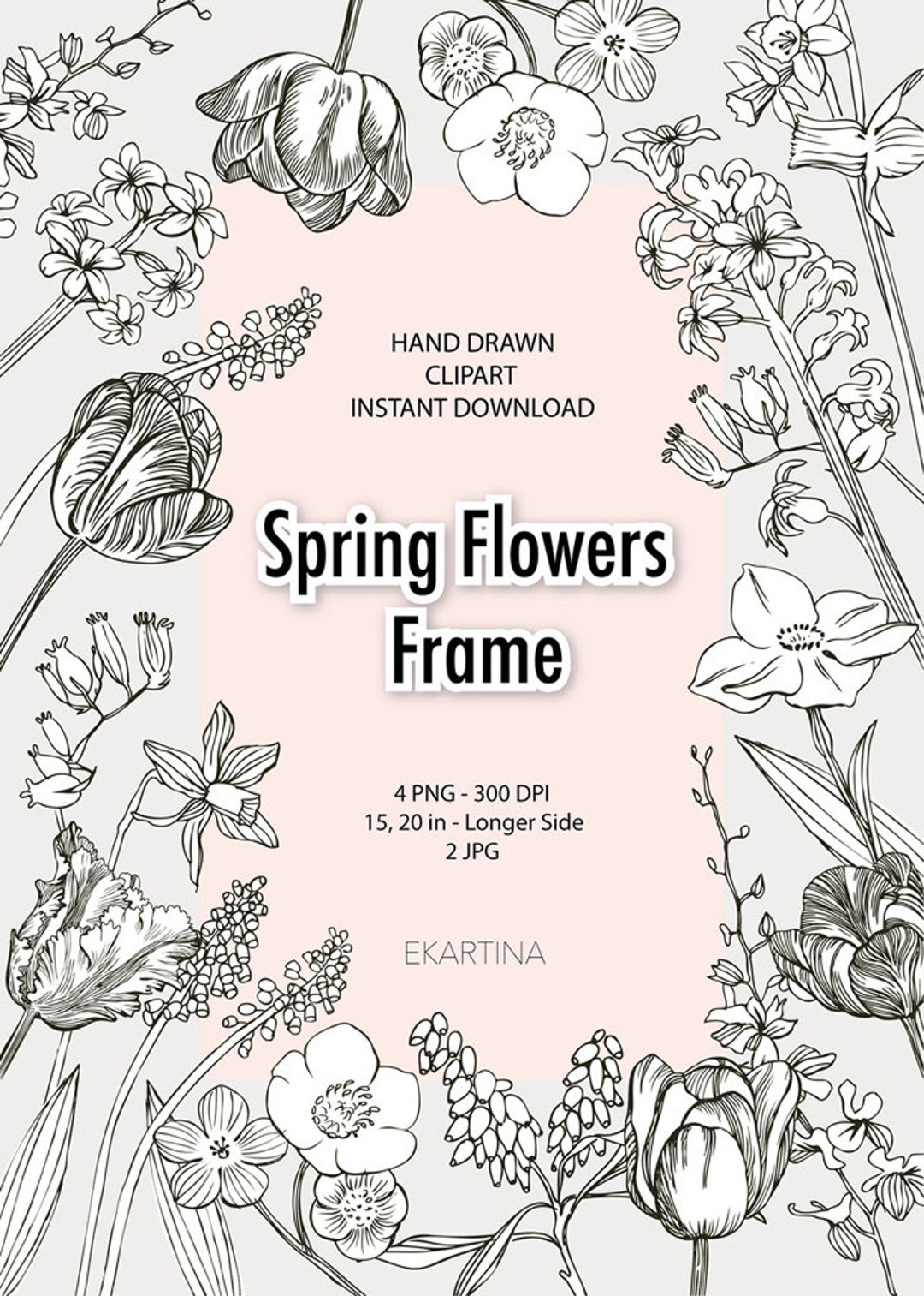 Spring Flowers Frame Borderframe Floral Templateshand Drawn - Etsy