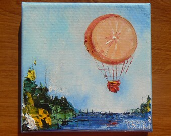 Hot-air baloon Original oil painting on canvas palette knife shipping with an easel