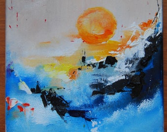 Sun Original oil painting on canvas palette knife shipping with an easel
