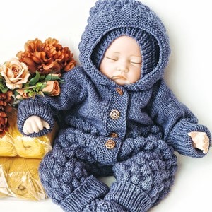 SET / 3 Knitting Patterns / Romper / Onesie / Jumpsuit / Bodysuit / Hat / Beanie / Bonnet / Booties / Shoes / Socks / PDF file image 1