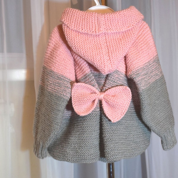 Girl Cardigan With Bow, Sweater Coat   With Hoodie, Ombre Sweater