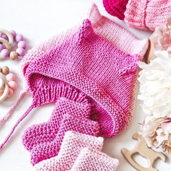 Cat Ears Baby Bonnet Hat And Booties, Socks,  Knitting Pattern, 3-9 months