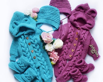 Homeriy Baby Baby Strickpullover Jumpsuit Baby Jumpsuit Kleinkind Einteilige Gestrickte Wolle Fleece Kapuze Body im Herbst Winter Warme Kleidung f/ür 3-24 Monate Baby
