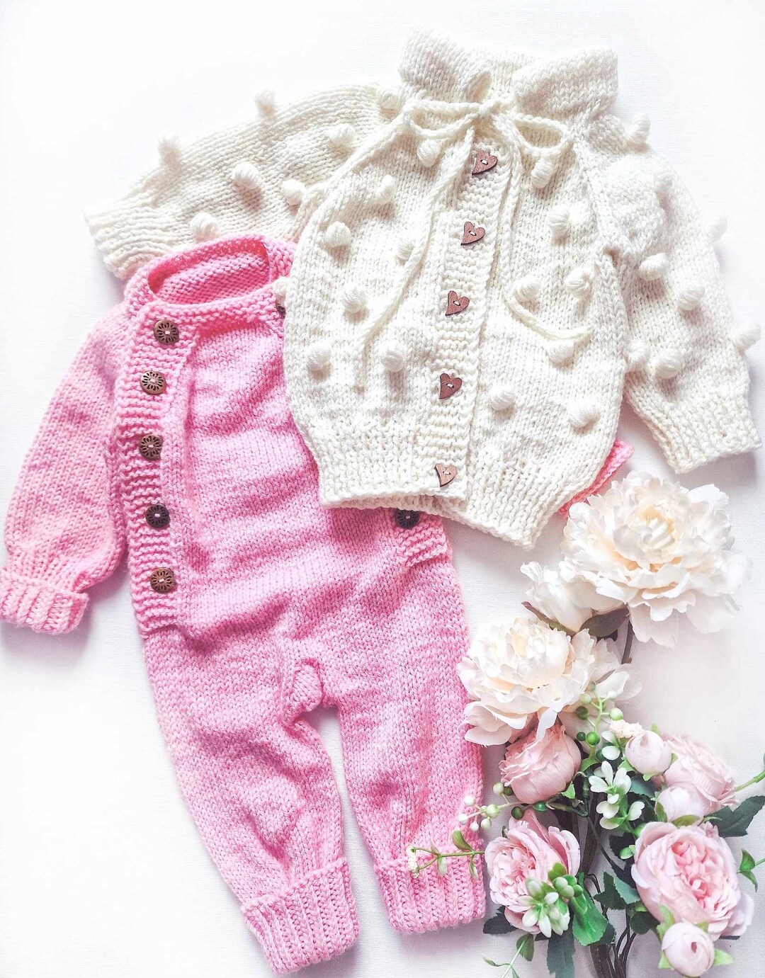 2 Knitting Patterns, Baby Cardigan With Collar, Knitted Sweater With Popcorns, More Sizes Etsy