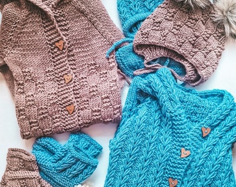 SET / 6 Knitting Patterns / Checkerboard Stitch / Heart Stitch/ Romper  / Jumpsuit / Overall/ Beanie / Bonnet / Booties  / PDF file