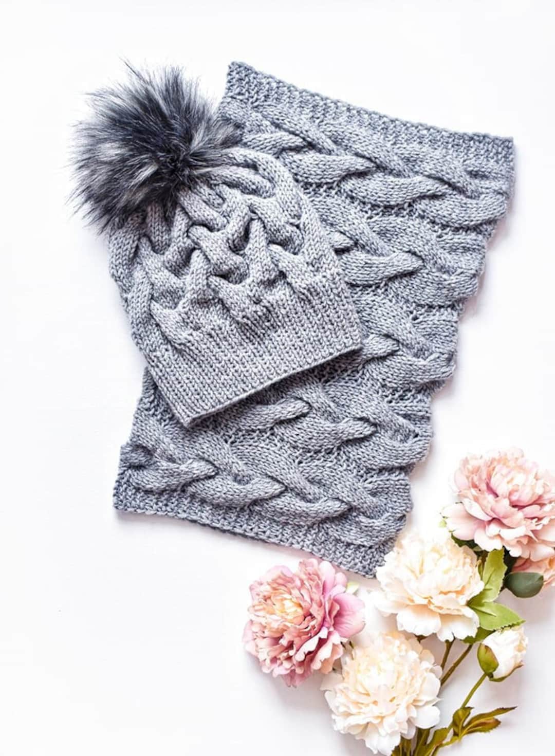 Cable Set for Winter / Hat and Round Scarf / Kniitng Pattern / Many ...